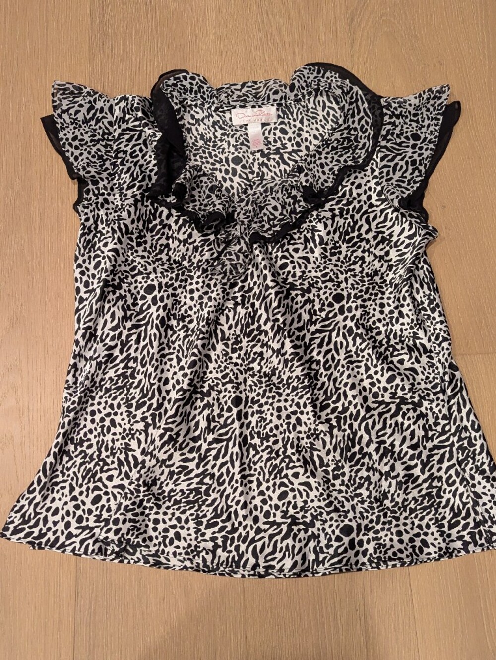 Y2K Silky Black & White Animal Print Blouse